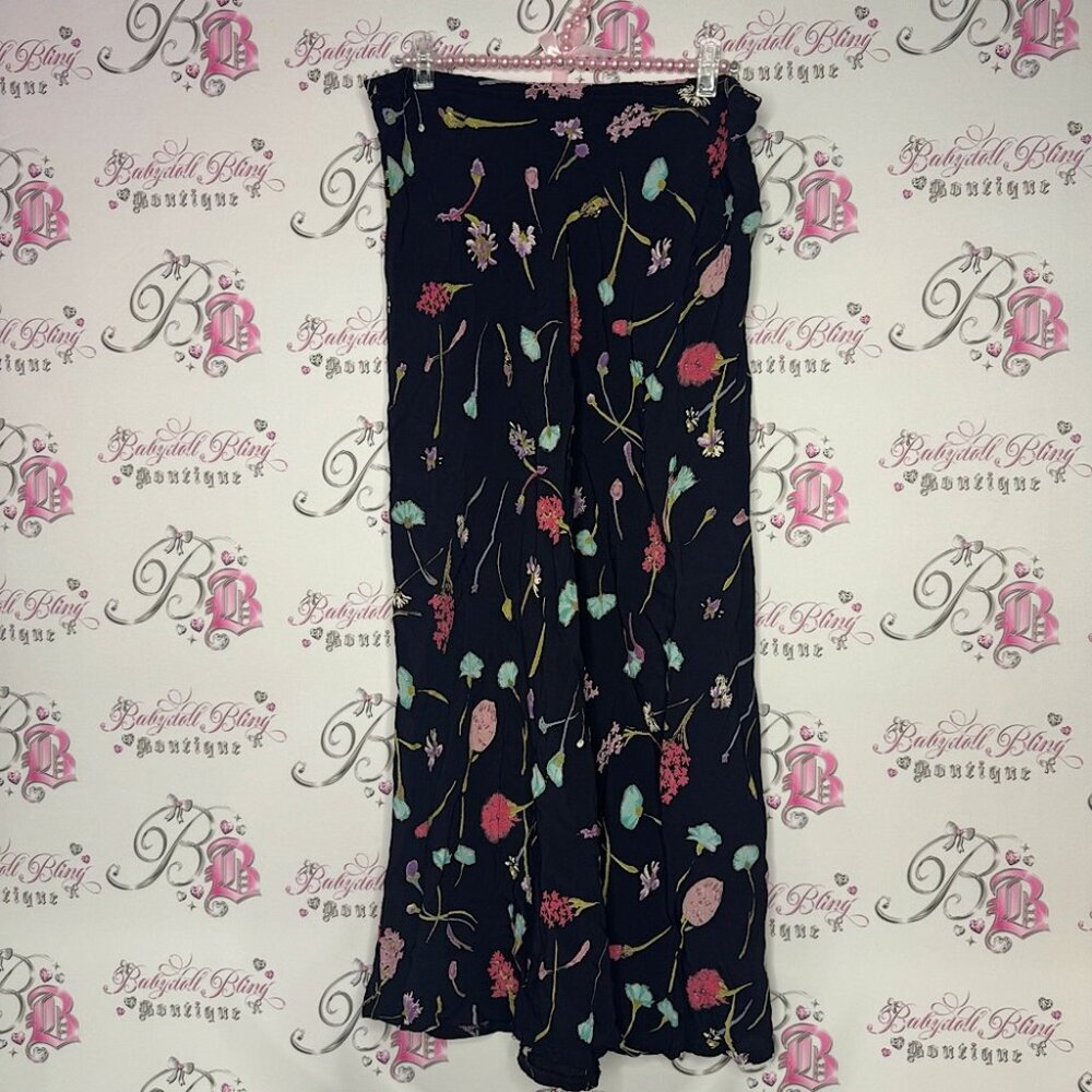Salaam! Skirt water color flowers floral black multi color long maxi skirt cute